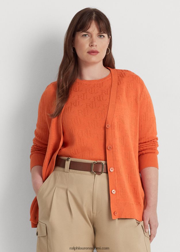 Ralph Lauren naiset monogrammi jacquard-neuletakki 0Z24ZR4509 kanjonin oranssi