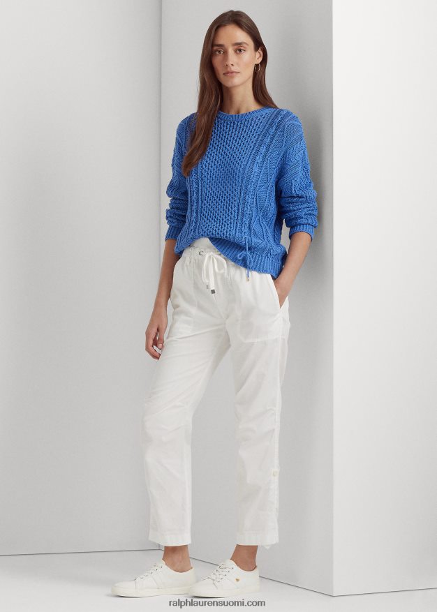 Ralph Lauren naiset nyöritys kaapelineulottu puuvillapusero 0Z24ZR9549 uuden englannin sininen