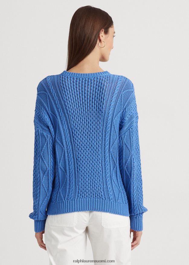 Ralph Lauren naiset nyöritys kaapelineulottu puuvillapusero 0Z24ZR9549 uuden englannin sininen