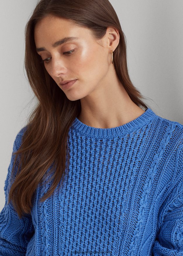 Ralph Lauren naiset nyöritys kaapelineulottu puuvillapusero 0Z24ZR9549 uuden englannin sininen