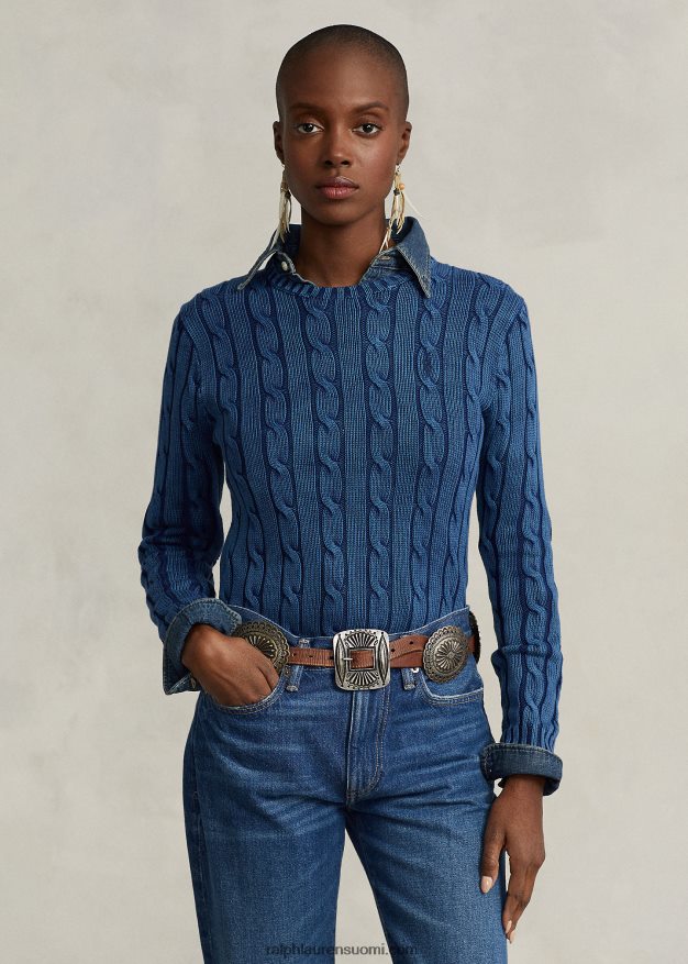 Ralph Lauren naiset ohut kaapelineulottu pusero 0Z24ZR3357 indigo