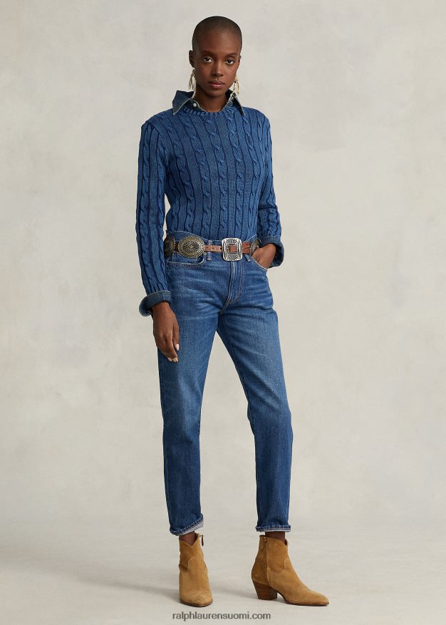 Ralph Lauren naiset ohut kaapelineulottu pusero 0Z24ZR3357 indigo