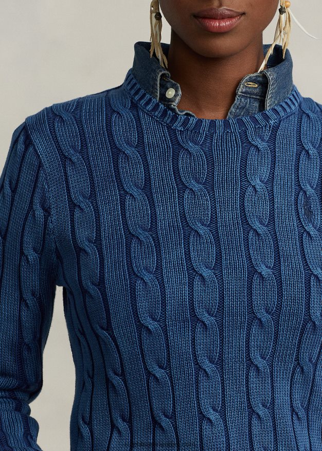 Ralph Lauren naiset ohut kaapelineulottu pusero 0Z24ZR3357 indigo