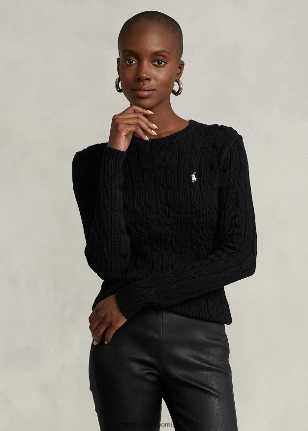 Ralph Lauren naiset ohut kaapelineulottu pusero 0Z24ZR3359 musta valkoinen