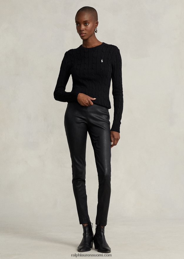 Ralph Lauren naiset ohut kaapelineulottu pusero 0Z24ZR3359 musta valkoinen