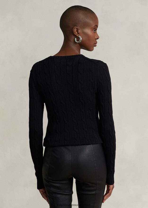 Ralph Lauren naiset ohut kaapelineulottu pusero 0Z24ZR3359 musta valkoinen