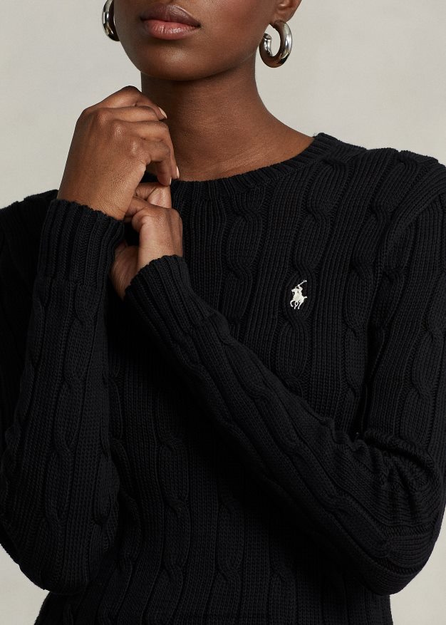 Ralph Lauren naiset ohut kaapelineulottu pusero 0Z24ZR3359 musta valkoinen