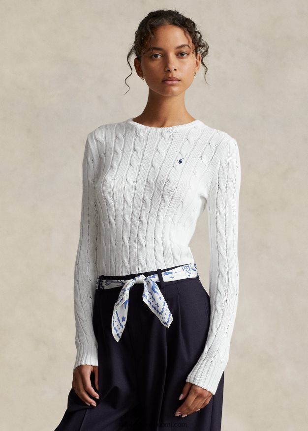 Ralph Lauren naiset ohut kaapelineulottu pusero 0Z24ZR3361 valkoinen