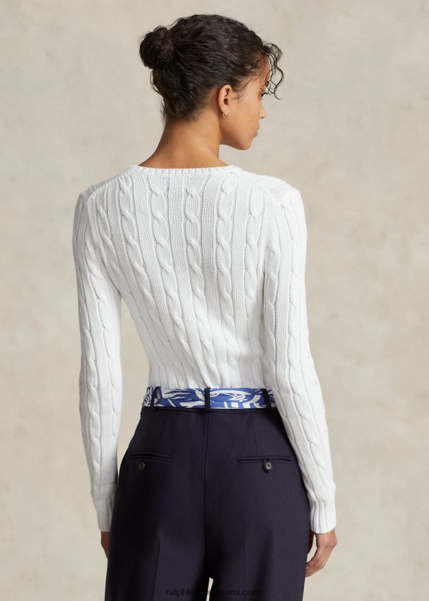 Ralph Lauren naiset ohut kaapelineulottu pusero 0Z24ZR3361 valkoinen