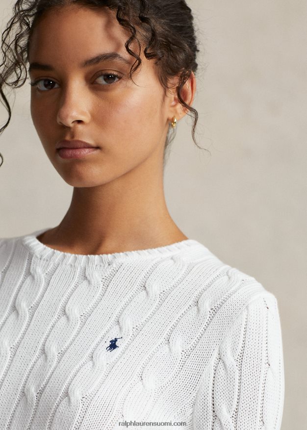 Ralph Lauren naiset ohut kaapelineulottu pusero 0Z24ZR3361 valkoinen