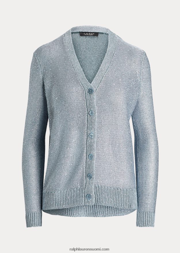 Ralph Lauren naiset paljetetulla pellavasekoitteella neuletakki 0Z24ZR4833 indigo valtameri moni