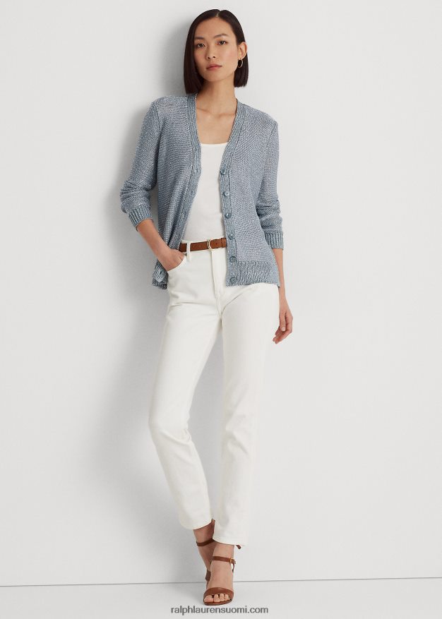 Ralph Lauren naiset paljetetulla pellavasekoitteella neuletakki 0Z24ZR4833 indigo valtameri moni