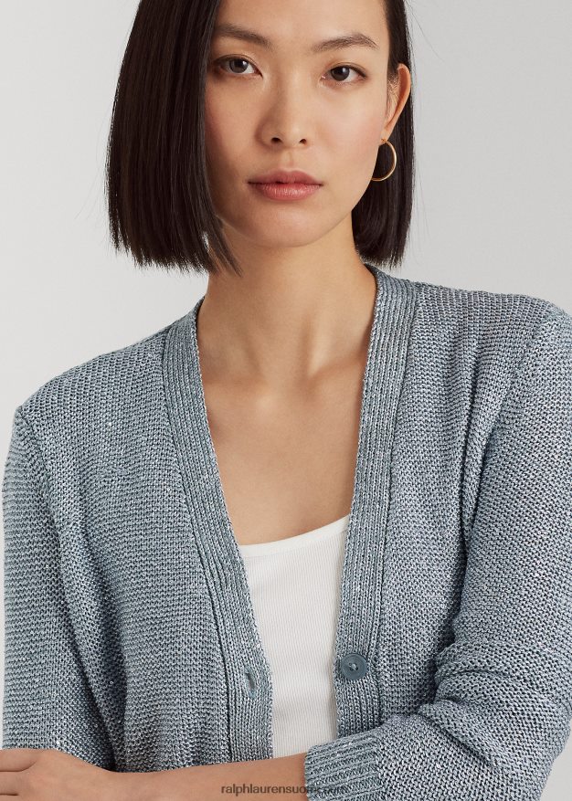 Ralph Lauren naiset paljetetulla pellavasekoitteella neuletakki 0Z24ZR4833 indigo valtameri moni