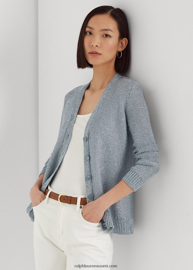 Ralph Lauren naiset paljetetulla pellavasekoitteella neuletakki 0Z24ZR9415 indigo valtameri moni