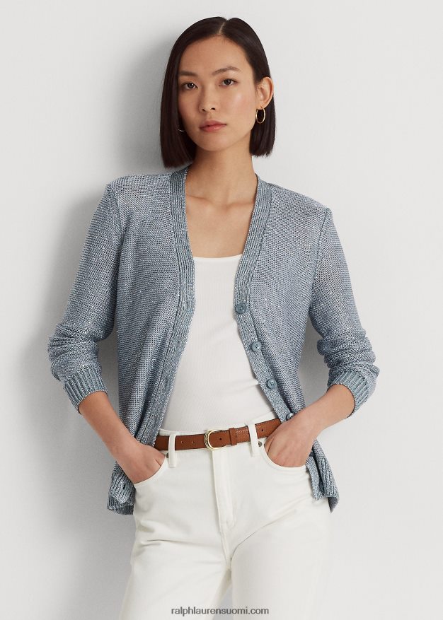 Ralph Lauren naiset paljetetulla pellavasekoitteella neuletakki 0Z24ZR9415 indigo valtameri moni