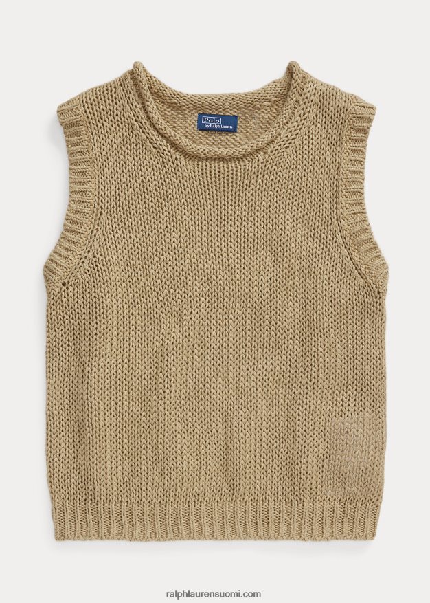 Ralph Lauren naiset pellava-puuvilla hihaton villapaita 0Z24ZR2905 perushiekka