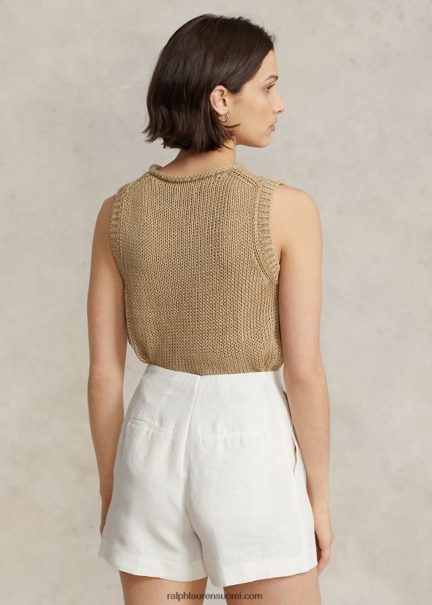 Ralph Lauren naiset pellava-puuvilla hihaton villapaita 0Z24ZR2905 perushiekka