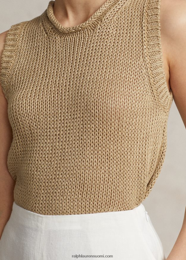 Ralph Lauren naiset pellava-puuvilla hihaton villapaita 0Z24ZR2905 perushiekka