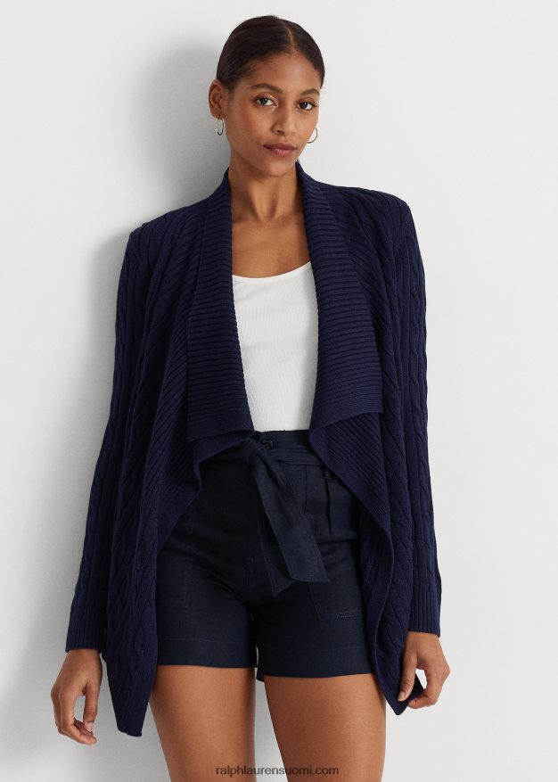 Ralph Lauren naiset pellava-puuvilla neuletakki 0Z24ZR4097 hienostunut laivasto