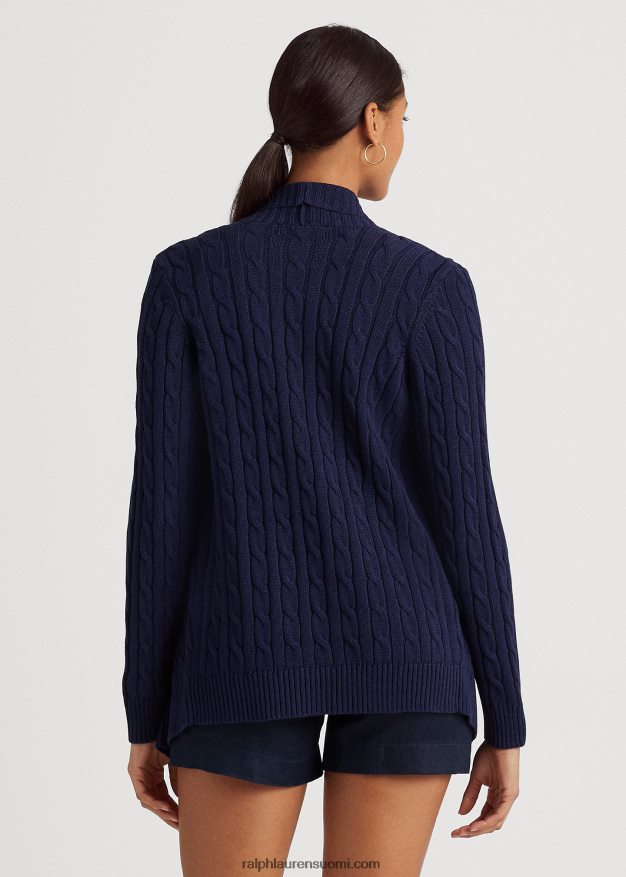 Ralph Lauren naiset pellava-puuvilla neuletakki 0Z24ZR4097 hienostunut laivasto