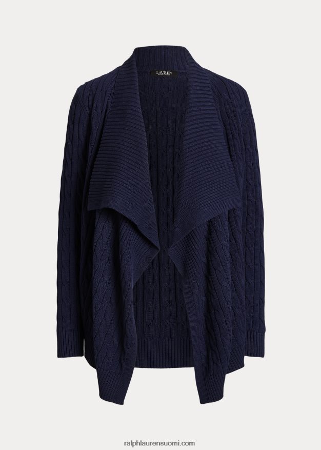 Ralph Lauren naiset pellava-puuvilla neuletakki 0Z24ZR4393 hienostunut laivasto