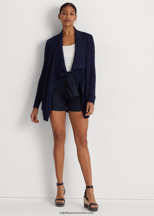 Ralph Lauren naiset pellava-puuvilla neuletakki 0Z24ZR4393 hienostunut laivasto