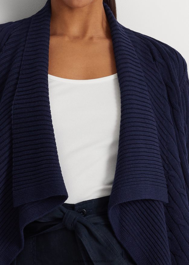 Ralph Lauren naiset pellava-puuvilla neuletakki 0Z24ZR4393 hienostunut laivasto