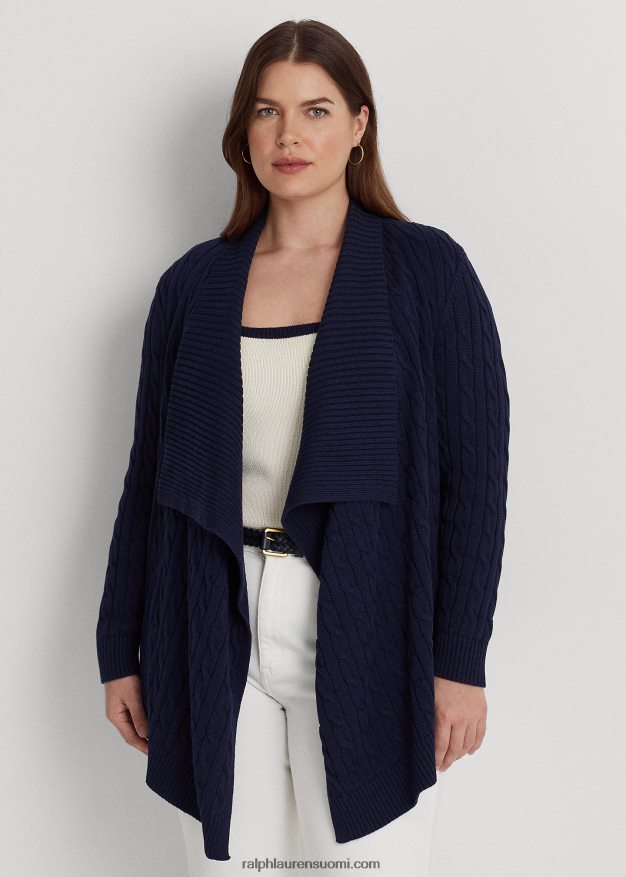 Ralph Lauren naiset pellava-puuvilla neuletakki 0Z24ZR4659 hienostunut laivasto