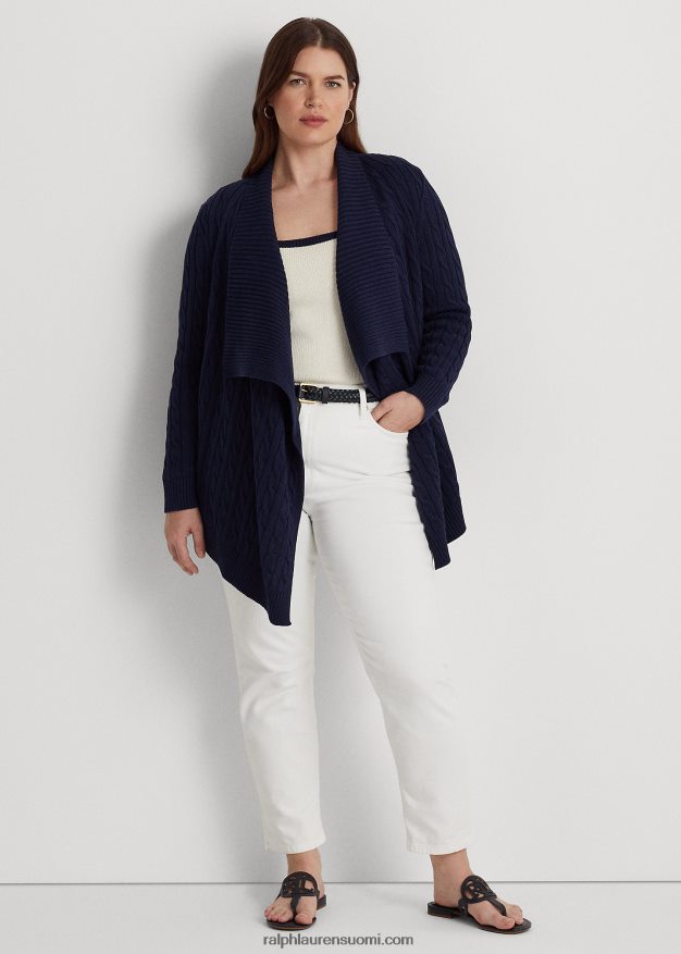 Ralph Lauren naiset pellava-puuvilla neuletakki 0Z24ZR4659 hienostunut laivasto