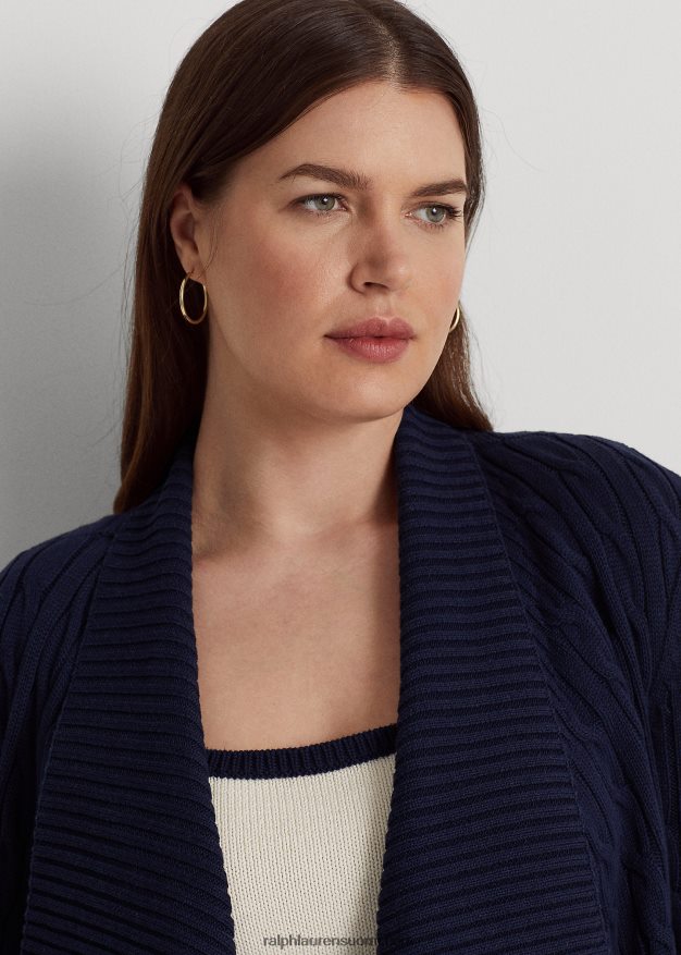 Ralph Lauren naiset pellava-puuvilla neuletakki 0Z24ZR4659 hienostunut laivasto