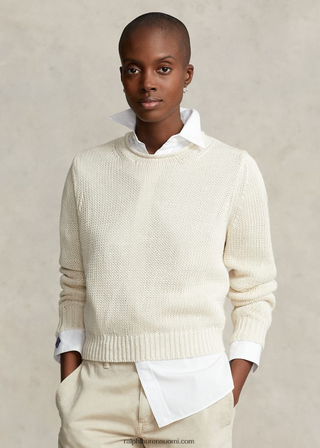 Ralph Lauren naiset pellava-puuvillaneulepusero 0Z24ZR2926 pergamentti kerma