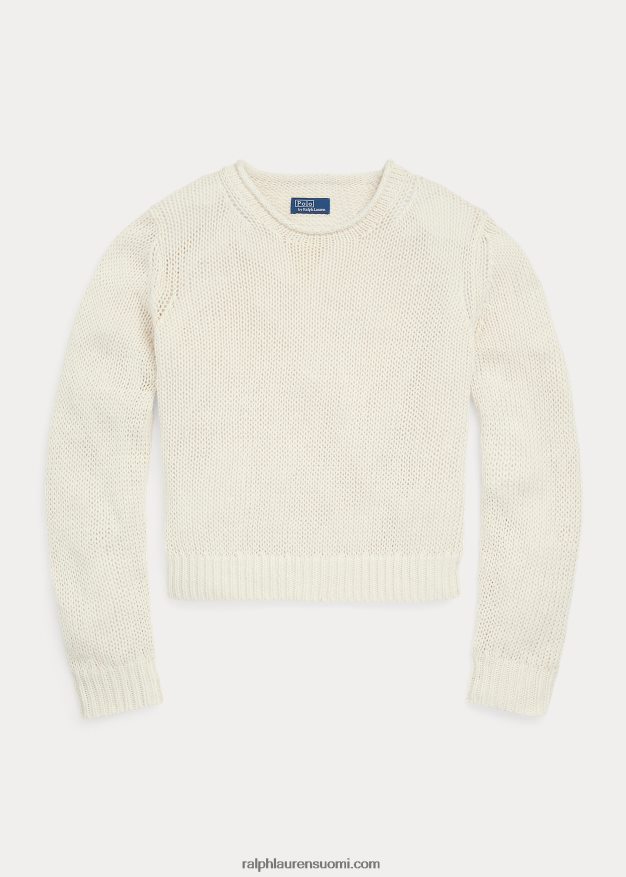 Ralph Lauren naiset pellava-puuvillaneulepusero 0Z24ZR2926 pergamentti kerma