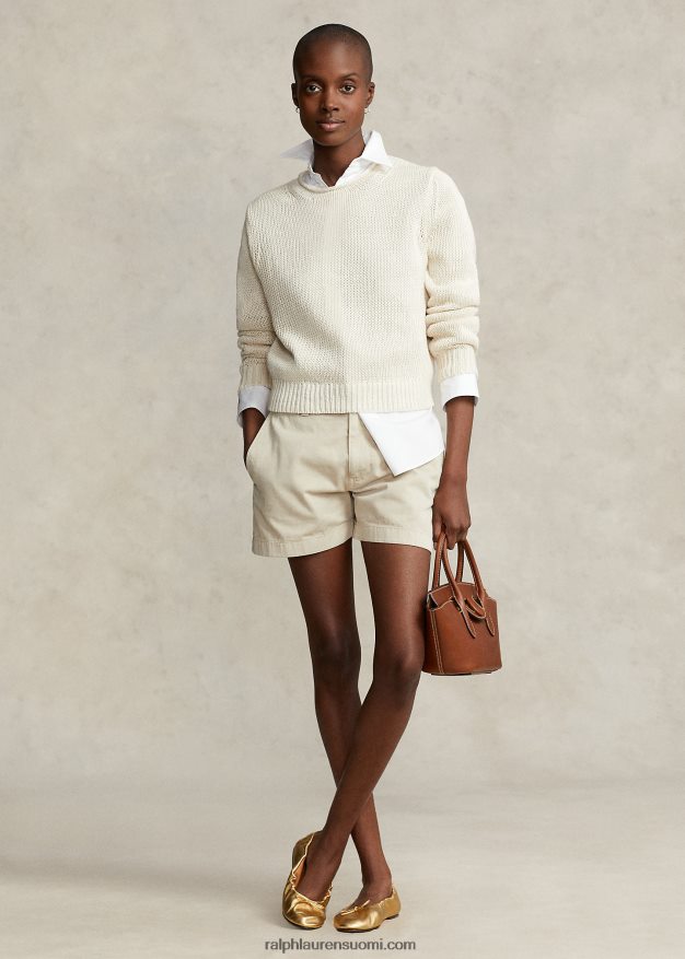 Ralph Lauren naiset pellava-puuvillaneulepusero 0Z24ZR2926 pergamentti kerma