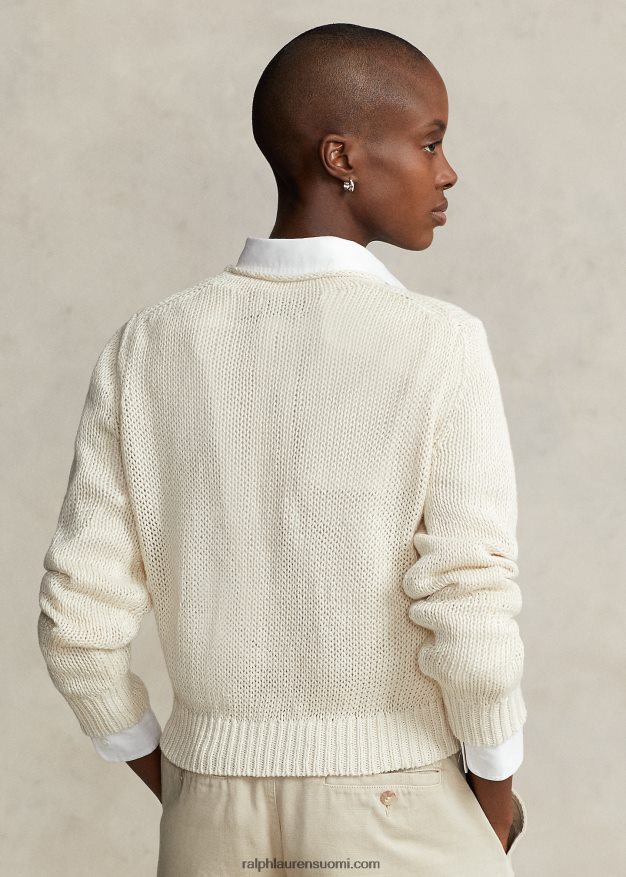 Ralph Lauren naiset pellava-puuvillaneulepusero 0Z24ZR2926 pergamentti kerma