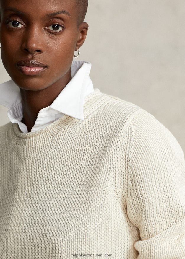 Ralph Lauren naiset pellava-puuvillaneulepusero 0Z24ZR2926 pergamentti kerma