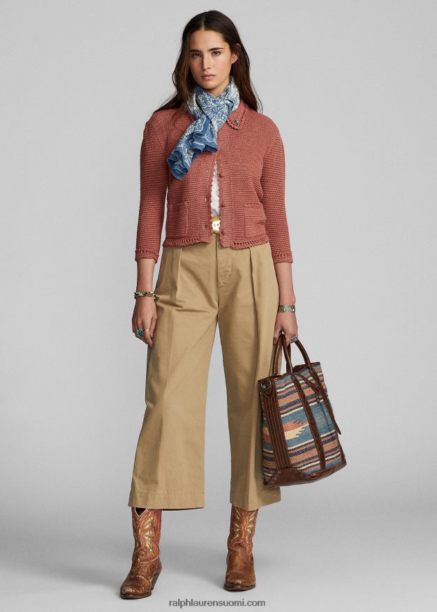 Ralph Lauren naiset pellava-puuvillaneuletakki 0Z24ZR3653 pölyinen vaaleanpunainen