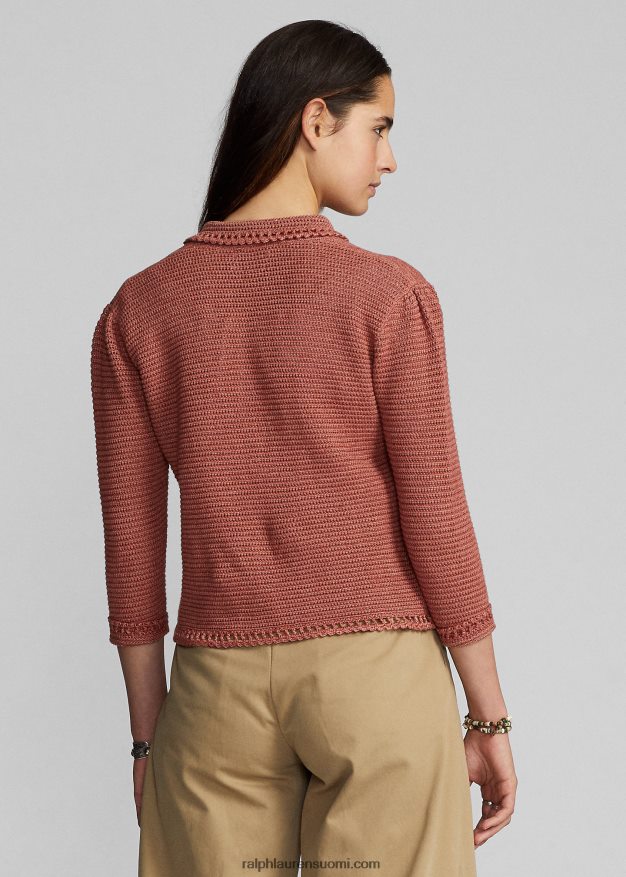 Ralph Lauren naiset pellava-puuvillaneuletakki 0Z24ZR3653 pölyinen vaaleanpunainen