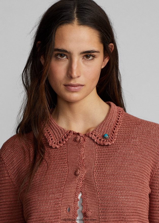 Ralph Lauren naiset pellava-puuvillaneuletakki 0Z24ZR3653 pölyinen vaaleanpunainen