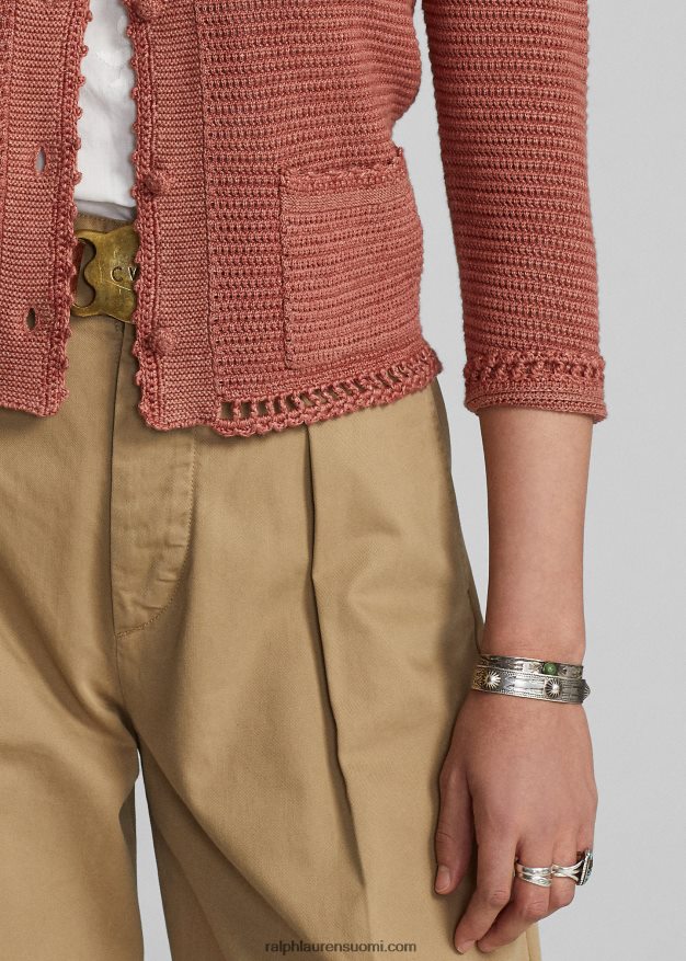 Ralph Lauren naiset pellava-puuvillaneuletakki 0Z24ZR3653 pölyinen vaaleanpunainen