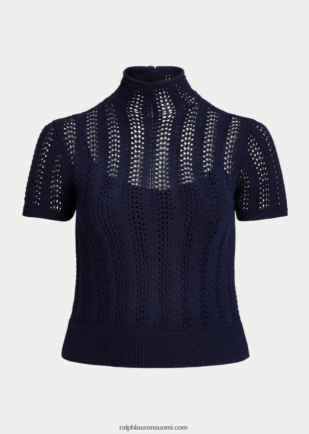 Ralph Lauren naiset pointelle lyhythihainen villapaita 0Z24ZR4696 hienostunut laivasto