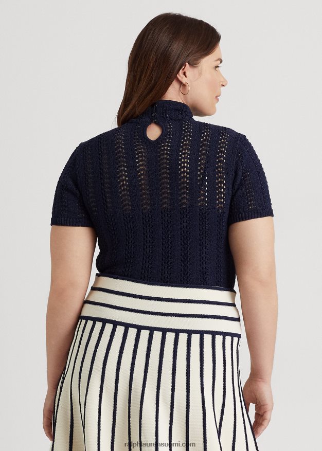 Ralph Lauren naiset pointelle lyhythihainen villapaita 0Z24ZR4696 hienostunut laivasto