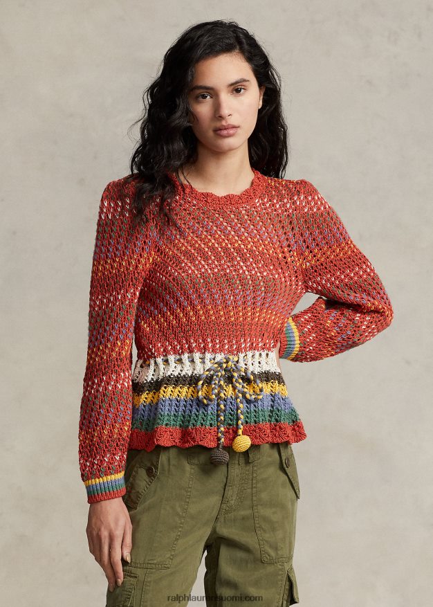 Ralph Lauren naiset pointelle puuvillainen peplum pusero 0Z24ZR3189 oranssi multi