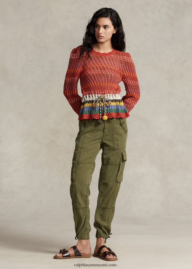 Ralph Lauren naiset pointelle puuvillainen peplum pusero 0Z24ZR3189 oranssi multi