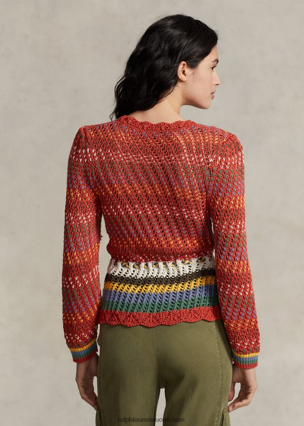 Ralph Lauren naiset pointelle puuvillainen peplum pusero 0Z24ZR3189 oranssi multi