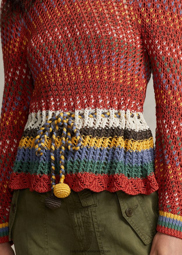 Ralph Lauren naiset pointelle puuvillainen peplum pusero 0Z24ZR3189 oranssi multi