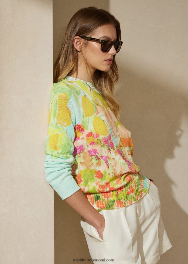 Ralph Lauren naiset printtipuuvillainen pyöreäkaula-neulepusero 0Z24ZR9320 multi