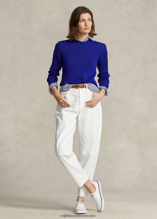 Ralph Lauren naiset puuvillainen crewneck neule 0Z24ZR3197 kuninkaallinen