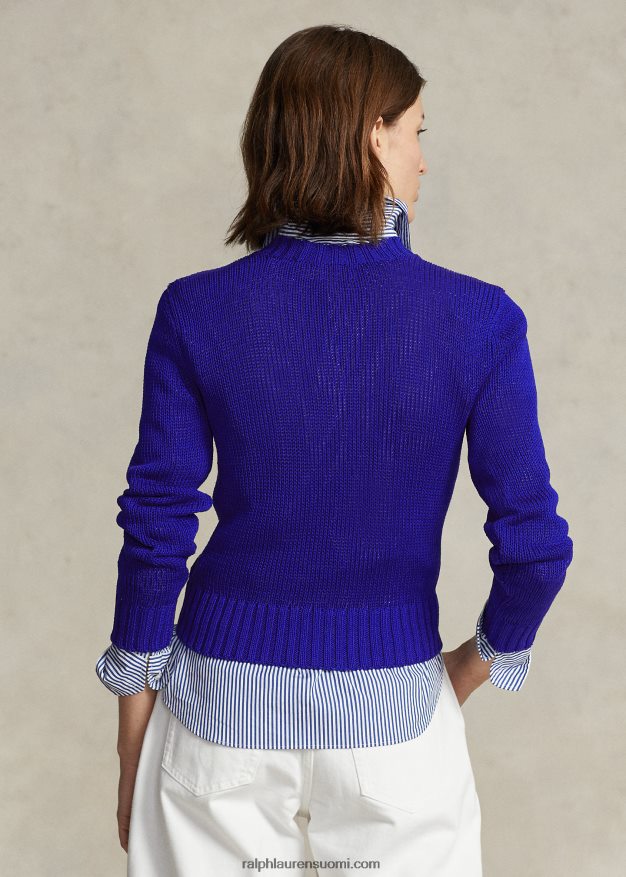Ralph Lauren naiset puuvillainen crewneck neule 0Z24ZR3197 kuninkaallinen