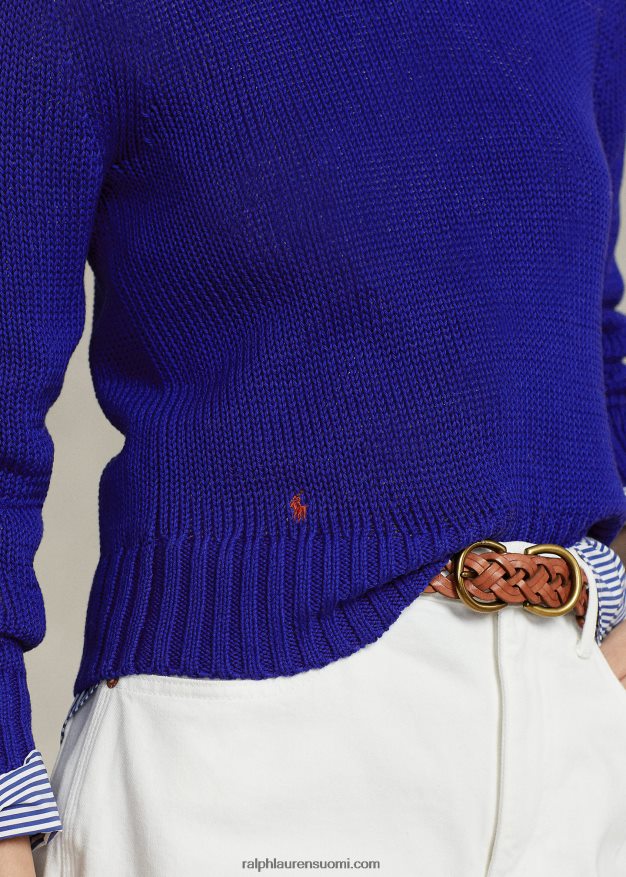 Ralph Lauren naiset puuvillainen crewneck neule 0Z24ZR3197 kuninkaallinen