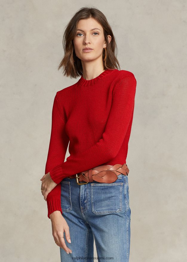 Ralph Lauren naiset puuvillainen crewneck neule 0Z24ZR3198 punainen
